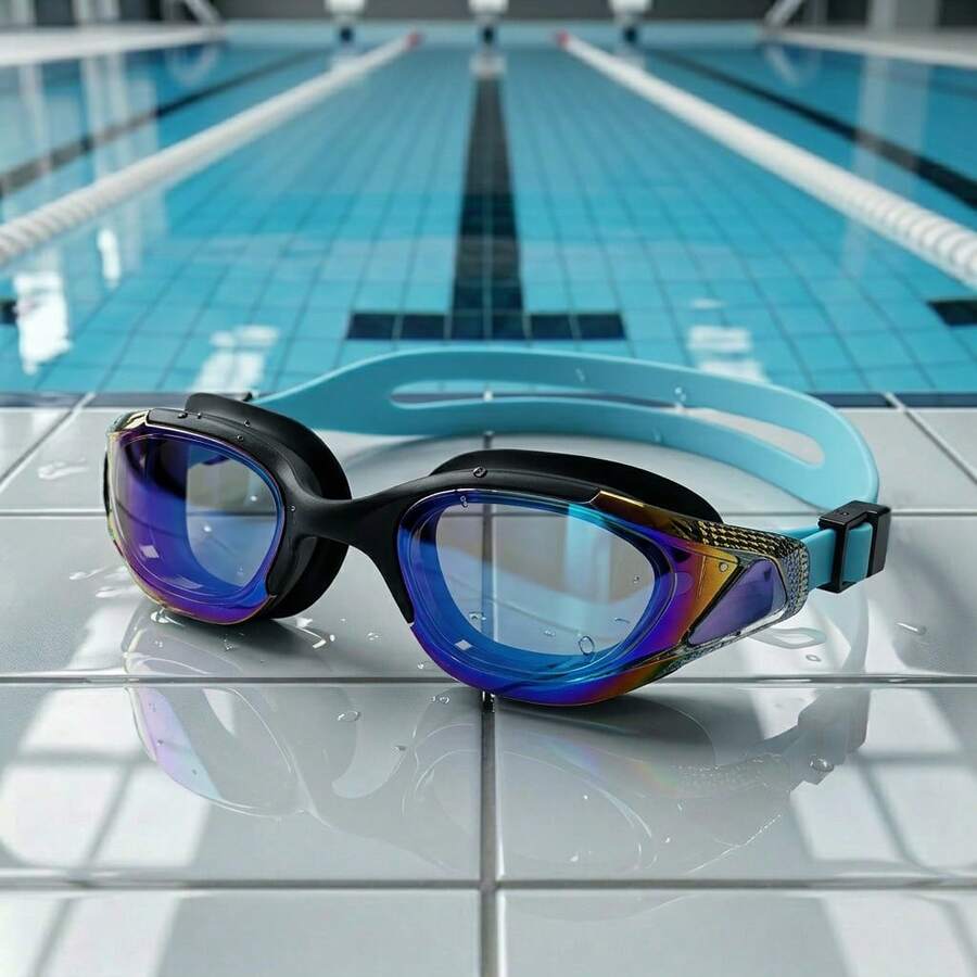 5 Colors Available Coated Revo Lens Swim Goggles, Two-Tone Frame Soft Silicone Anti Fog UV Protection Leakproof Adjustable Strap Adult Swimming Goggles - Multicolor - View 1