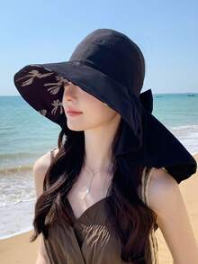 LEAJOURNO. 1件女款春夏季可折疊海灘水桶帽，防曬護頸披肩遮陽帽，寬帽簷，修飾臉型設計 - 彩色 - 查看 16