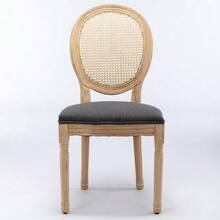 French Style Solid Wood Frame Antique Painting Linen Fabric Rattan Back Dining Chair, Set Of 2,Gray ,DE1843DG - 灰色的 - 查看 3