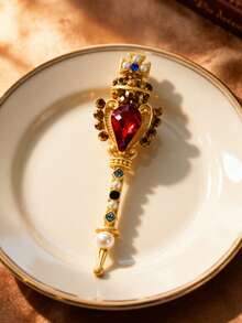 1pc Enamel Magic Wand Brooch, Exquisite Rhinestone Inlaid, Light Luxury Versatile, Enhances Atmosphere, Niche High-End Style, Women's Jewelry - Multicolor - View 5