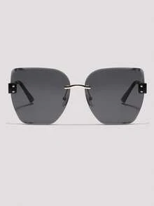 Visivana 1pc Frameless Vintage Plastic Sunglasses, Retro Slim Frame Eyewear For Street Style & Daily Outfits Elegent Modern - 1pc Black Foot Gray Tablet - View 1