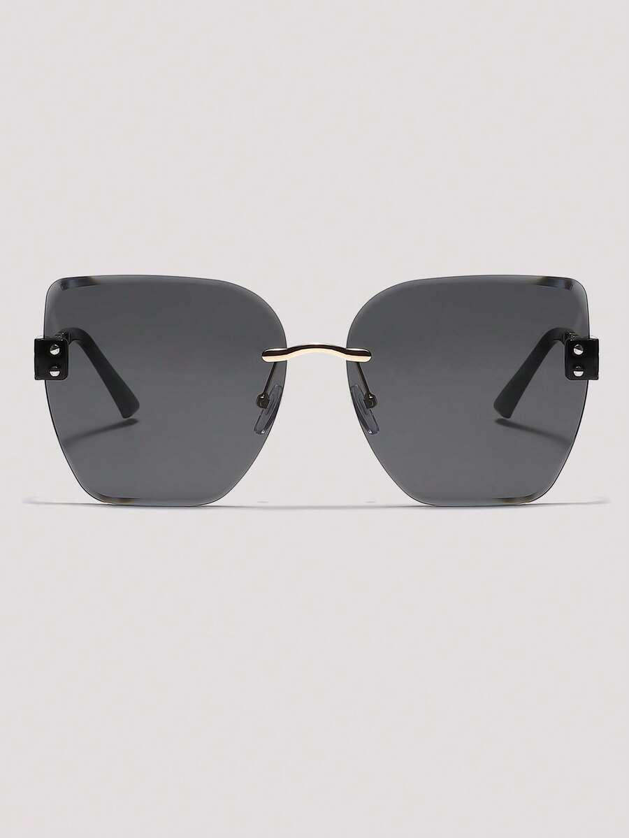 Visivana 1pc Frameless Vintage Plastic Sunglasses, Retro Slim Frame Eyewear For Street Style & Daily Outfits Elegent Modern - 1pc Black Foot Gray Tablet - View 1