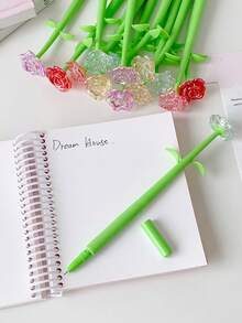 1 pieza Bolígrafo de bola con flor de cristal simulada para estudiantes, bolígrafo de tinta neutra con movimiento, creativo y físico, para alivio del estrés, regalo - Multicolor - Ver 2