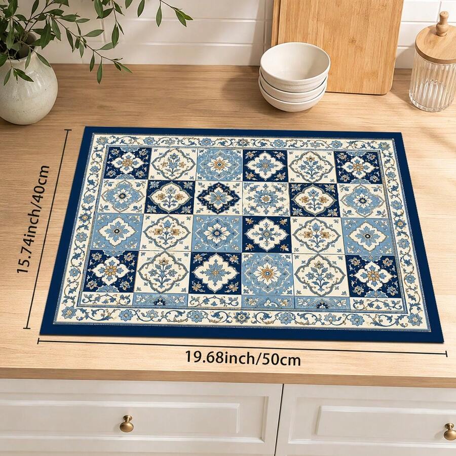 1pc Absorbent Drying Mat, Kitchen Decor Coffee Machine Mat, Handmade Coffee Pot Drip Tray, Kitchen Floor Mat, Table Mat, Kitchen Countertop Dish Drying Mat, Breakfast Mat, Heat Resistant Drip Tray With Non-Slip Backing, Diatomaceous Earth Drip Tray, Stain Hiding, Super Absorbent Kitchen Drip Tray, Easy To Clean Dish Rack Mat, Perfect For Kitchen, Dining Table, Coffee Shop, Bar, Holiday, Party, Home Decor, Holiday Gift - Multicolor - View 1