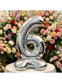 2pcs/1pc 42 Inch Silver Standing Number Foil Balloons, Self-Standing Design Without Support, Suitable For Anniversary, Memorial Day, Birthday Theme Party Atmosphere Decoration, Birthday Photo Props, Room Decor, Indoor Arrangement, Multi-Scenario Celebration Events, Lightweight Foil Material Reusable, Number Style Freely Selectable - 42-inch Standing Digital - View 9