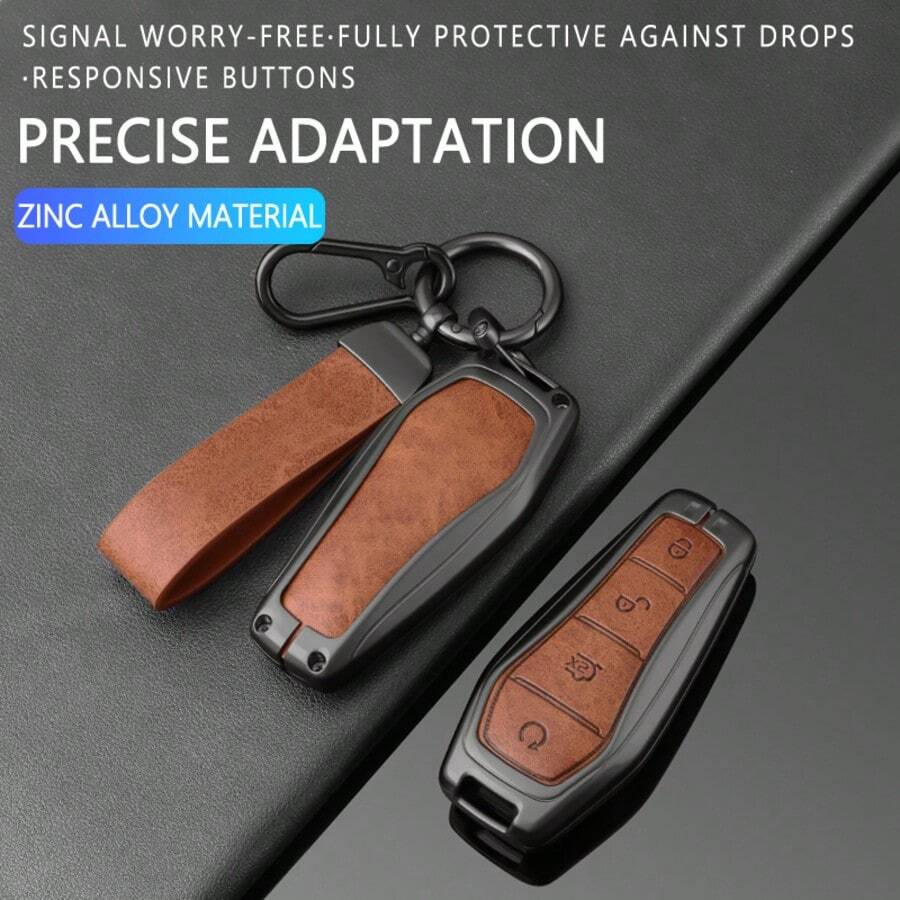 Zinc Alloy Key Case Compatible With BYD ATTO3 Dolphin Seal Tang Song Yuan PLUS DM-I EV, Full Coverage Key Shell With Leather Strap And Carabiner - Carabiner Leather Rope - View 1