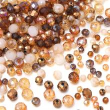 100-200pcs Brown Glass Crystal Beads Mixed Spacer Beads 4/6/8mm Classic Shiny Multi-Faceted Perforated Loose Beads, Suitable For DIY Jewelry Making, Necklace, Bracelet, Earring Craft Materials, Jewelry Making Beads, Bracelet Components, Shiny Bead Design, Exquisite Craftsmanship Beads - Brown - View 3