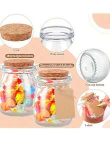 3pcs/Set Small Glass Bottles With Wooden Cork Lids, 100ml Glass Containers With Labels And Jute Rope For Candy Storage, DIY Dessert Jars, Yogurt, Honey Storage Jars, Suitable For Wedding Party Favors, Baby Shower Party Table Centerpiece Beverage Dessert Jars, Celebration And Gift Giving, Cereal Storage Jars Kitchen Storage Jars - Multicolor - View 6