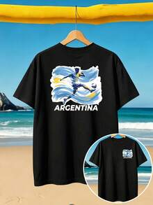 Women's Casual Short Sleeve T Shirt,Argentine Football Player Print,Soft Short Sleeves,Front And Back Neckline Design,Loose-Fitting Round-Neck Vacation Top,Machine Washable,Spring And Summer Women's Tops. - Black - View 1