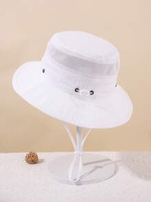 1Pc Toddler Wide Brim Sun Hat, Breathable Mesh Adjustable Chin Strap Toddler Bucket Hat, Outdoor Sun Protection Beach Cap For Summer - 1PC - View 10