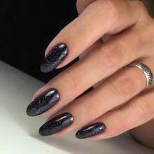 COSMI MILANO Made In Uk 8ml Gel Effect Nail Polish With Moisturizing And Nourishing Treatment For Nails Harmless Natural Transparent Formula Long Lasting And Quick Drying The Colors Of Intense Summer And Travel Holidays For The School Season - NERO GLITTER 281 - 查看 2