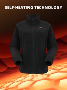 CAMEL CROWN Men's Outdoor Fleece Jacket, Autumn/Winter Outdoor Fleece Jacket, Double-Sided Fleece Lining Warm Stand Collar Windproof Outer Shell Jacket - Phantom Black - View 2