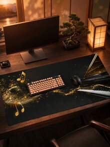 1pc XXL Large Black & Gold Music Piano Pattern Mouse Pad, 35.4X15.7 Inch Keyboard Mouse Accessory Desk Mat, Non-Slip Rubber Bottom Washable Durable, Cool Neon Lights Gold Musical Notes Desktop Protector, Suitable For Gaming Esports Office Home Use, Laptop Desktop Decoration, Back To School Season Student Study Mat, Perfect Gift For Father's Day Graduation Season - View 4