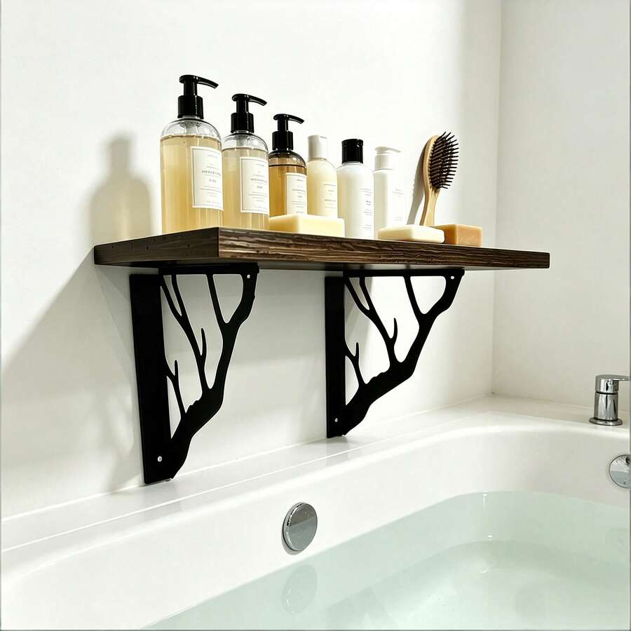 2pcs Branch-Shaped Metal Shelf Brackets, Creative L-Shaped Metal Support, Space-Saving Design, Wall-Mounted Installation (Drilling Required), Suitable For Kitchen, Bathroom, Living Room, Bedroom And Balcony Decoration And Practical Shelving