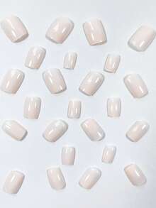 24pcs Short Square Shaped Solid Color French Style False Nails, Simple Nail Art Tips, Nail Patch Set For Fingers Press On Nails Nail Supplies - Pink - View 4