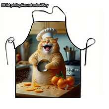 1pc Fun Laughing Cat Pattern Polyester Apron For Men & Women, Lightweight 145g/M², Perfect For Kitchen & Dining, Fun Cooking Accessory | Vibrant Apron | Easyclean Materi - Multicolor - View 10