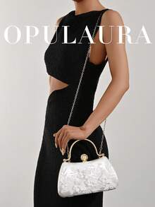 OpulAura 1個白色刺繡花卉圖案肩背包，復古旗袍包，仙女風手拿包，宴會包，伴娘包，新娘包，方形包，晚宴包，珍珠手拿包，亮片珠飾包，正式禮服包，鏈條肩背包 - 白色 - 查看 9
