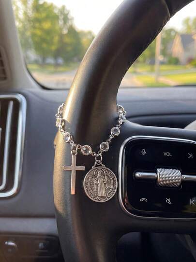 St. Benedict Cross Car Pendant, Blessing Travel Safety Amulet, Religious Protection Car Interior Decor, Hang On Steering Wheel Or Handbag, Perfect Christmas Thanksgiving New Car Gift For Family And Friends