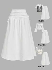 2026 Falda bordada hueca de unicolor vintage para mujer, falda de playa, vacaciones, cena, cumpleaños, té, primavera/verano, regreso a la escuela, falda casual para mujer, falda boho blanca - Blanco 2 - Ver 1