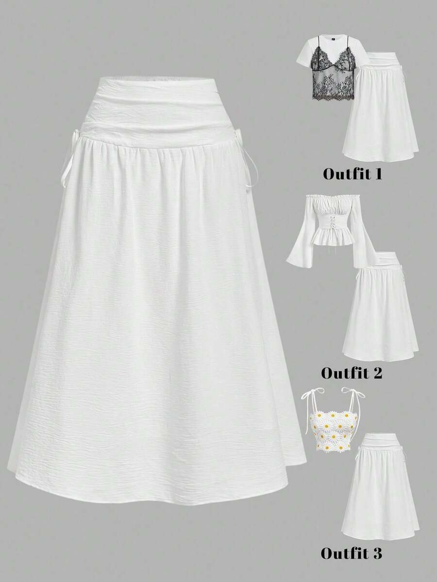 2026 Falda bordada hueca de unicolor vintage para mujer, falda de playa, vacaciones, cena, cumpleaños, té, primavera/verano, regreso a la escuela, falda casual para mujer, falda boho blanca - Blanco 2 - Ver 1