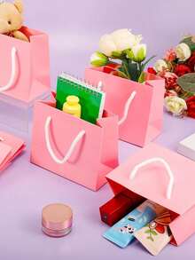 1/5/10/20pcs Mini Pink Rope Handle Paper Gift Bags, Suitable For Business, Wedding, Birthday Party Gift Packaging Shopping Bags, Size 3.9 X 4.7 X 2.4 Inches (10 X 12 X 6 Cm) - Multicolor - View 4