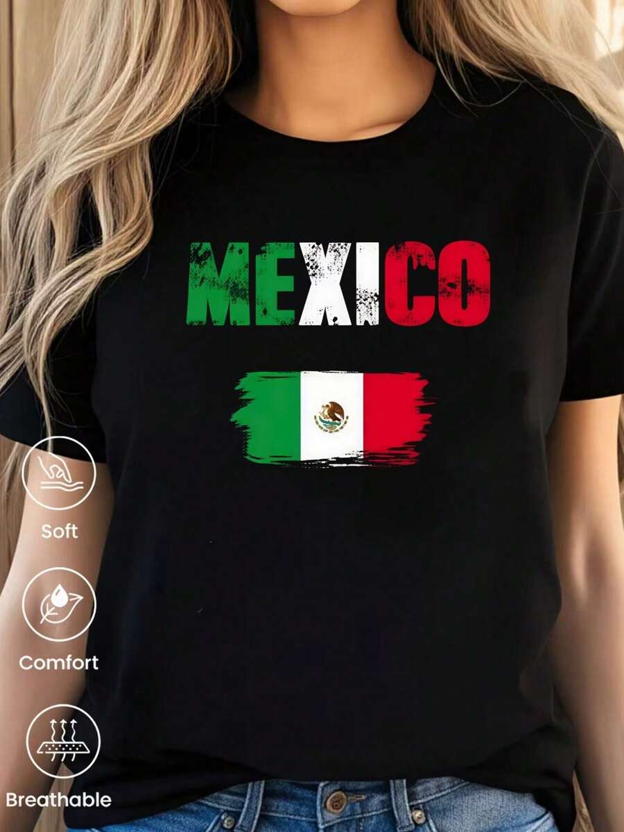 Camiseta de manga corta de moda para primavera y verano de 2026, hecha en México, 180 gramos. Estampado de dibujos animados, modelo de pareja, apta para uso interior o exterior - Negro - Ver 1