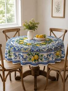 1 pieza Mantel multifuncional con patrón floral de limón fresco y azulejo azul mediterráneo Capri, material de poliéster, adecuado para decoración del hogar en todas las estaciones, regalo de boda, reunión familiar, fiesta de vacaciones y decoración de mesa de comedor - Multicolor - Ver 9