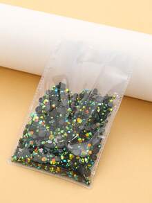 2MM-6MM Mixed Size 2000PCS/Pack Round Flat Back Resin Rhinestones Jelly Candy AB Color Bling Strass Glitter DIY Gems Stones Diamond Glue On Jewelry Bead For Clothes, Bag, Shoes, Mugs, Bottles, Tumblers, Mobile, DIY Accessories - Black Background, Dark Green 58 - View 2