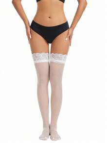 1 Pair Plus Size Sheer Contrast Lace Stockings – Sexy Over Knee Socks For Women - Multicolor - View 18