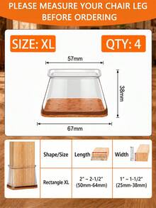 4/16PCS Rectangular Chair Leg Floor Protectors, Silicone Chair Leg Caps & Furniture Leg Covers For Tables And Chairs, Anti-Slip Anti-Scratch Smooth Gliding Floor Protectors For Hardwood, Laminate And Tile Floors - Transparent Light Brown - View 10