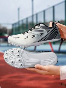 Professional Racing Track Spikes, Suitable For Middle School Physical Fitness Tests And Daily Training, PTPU Wear-Resistant Outsole With Replaceable Steel Spikes, Suitable For Synthetic Tracks; Lightweight Mesh Upper Breathable And Dry, Shock-Absorbing Structure Cushions Landing Impact, Versatile For Sprinting, Long Jump, Hurdles And Multiple Scenarios, Preferred Choice For Student Athletes Training. - Black and White 5755 - View 5