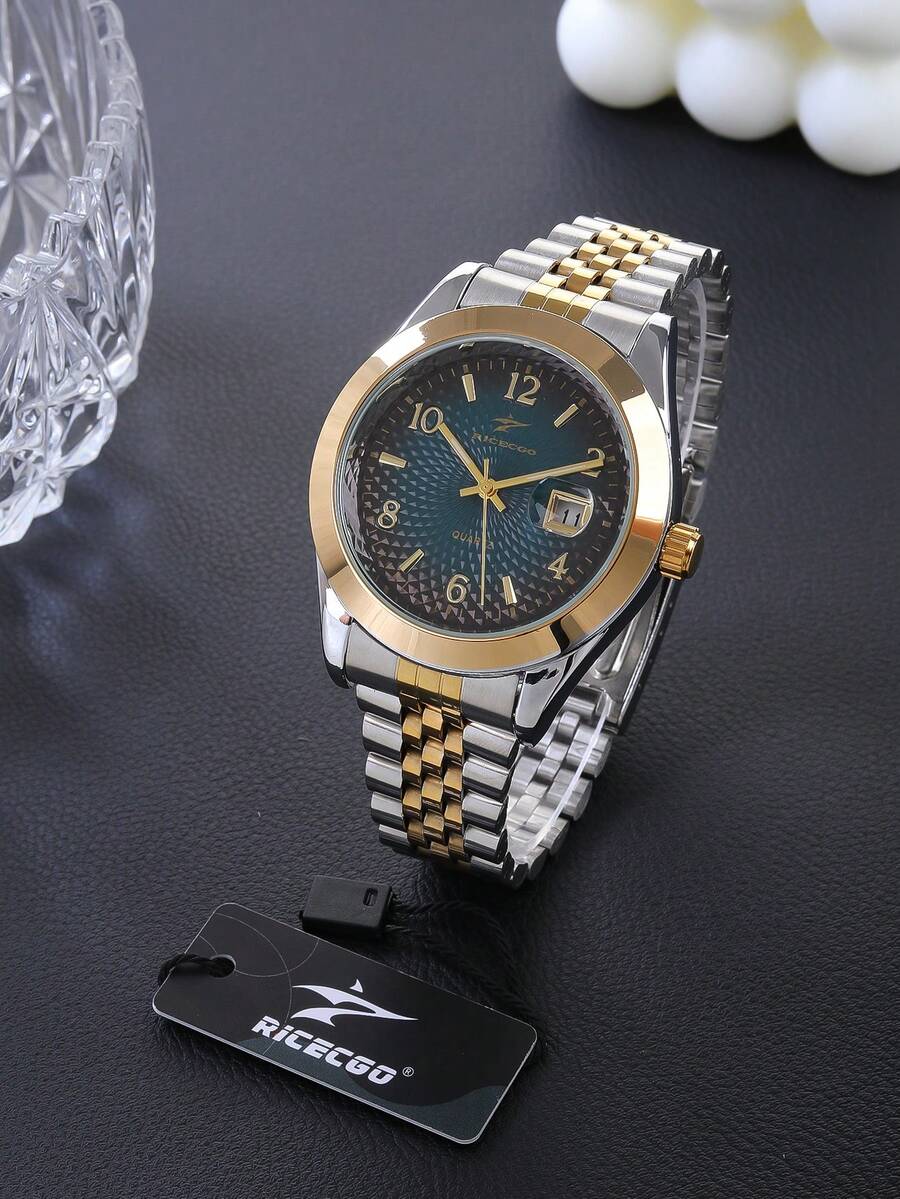 RICECGO A Stylish Men's Watch Featuring A Gradient Dial And Date Display-Perfect For Both Business Settings And Everyday Wear. - Multicolor - View 1