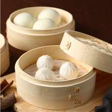 1 set bambuångkokare, dubbelvånings bambuångkokare (15 cm, 18 cm, 21 cm), stapelbar design, lämplig för att ångkoka dumplings, grönsaker och fisk, säkerställer jämn värmefördelning och hälsosammare tillagning - Visa 6