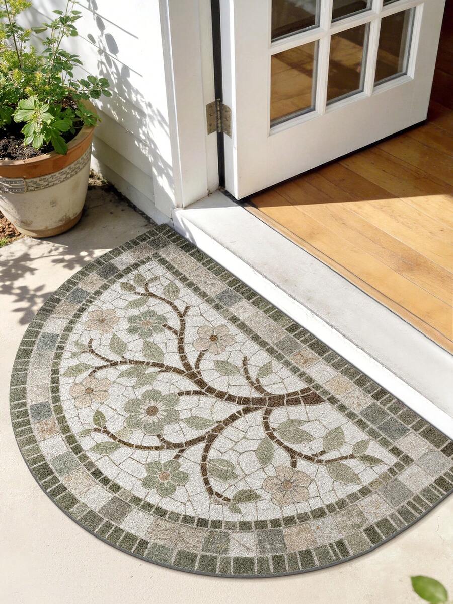 DAJIANG 1 buah Keset Motif Batu - Karpet Beludru Tebal Anti Selip Lembut, Perlengkapan Dekorasi Rumah, Cocok untuk Teras dan Ruang Tamu, Bahan Poliester yang Dapat Dicuci dengan Mesin, Desain Bulat Modis, Motif Mosaik, Ruang Tamu