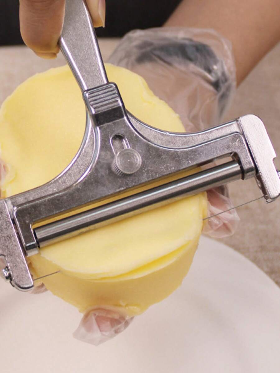 1pc Stainless Steel Cheese Slicer With Adjustable Wire, Heavy Duty Metal Cheese Cutter For Block Cheese And Butter, Adjustable Thickness Wire Cheese Knife, Charcuterie Board Entertaining Cooking Kitchen Gadget - View 1