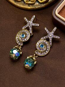 Collier et boucles d'oreilles à clous en strass style océan vintage usé avec étoile de mer et coquillage, bijoux de style vacances au design de niche de luxe léger, polyvalent pour banquet, fête, trajet quotidien, cadeau d'anniversaire pour petite amie et meilleure amie, accessoire exagéré lourd de style européen et américain, essentiel pour l'ambiance photo de plage - Multicolore - Voir 12