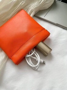 Bolsa de almacenamiento mini con cierre automático y boca ajustada para auriculares, cables de datos, cargadores, bancos de energía, llaves, bolsa de transporte portátil - Naranja - Ver 3