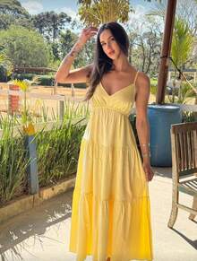 Women's Long Dress With Thin Straps, Loose Fit, Lightweight, Summer Style - 黃色的 - 查看 1