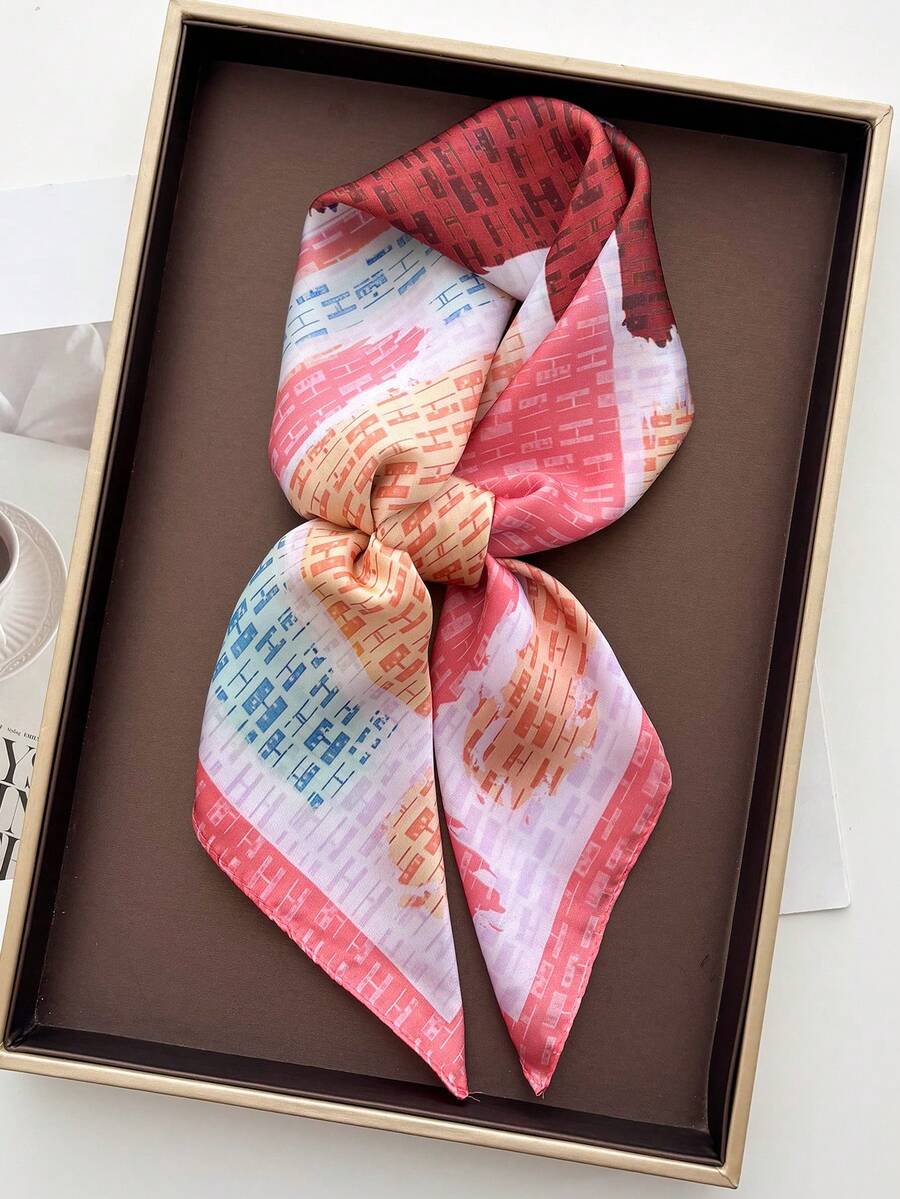 1 buah Jilbab Wanita Bentuk Persegi dari Satin dengan Motif Paisley - Merah - View 1