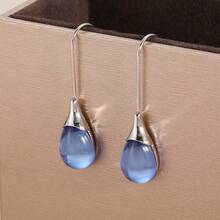 Minimalist Fashionable Multi-Color Water Drop Pendant Earrings, Exquisite Elegant Jewelry Accessories For Women, Holiday Gift - Grey - View 2