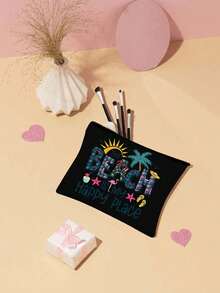 "Beach Is My Happy Place" Tropical Beach Theme Zipper Makeup Bag For Women, Portable Travel Toiletry Bag Organizer For Cosmetics And Toiletries, 6 Colors Available, Portable Organizer Bag, Beach Bag, Travel Bag, Travel Makeup Bag, Summer Vacation Accessory And Back To School Gift, Perfect For Birthday, Thanksgiving - Multicolor - View 6