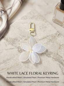 1Pc Sweet Fairy Organza Flower Pearl Bag Charm Women Elegant Y2K Floral Handbag Pendant For Wedding Party Daily Tote Bag Accessory - Multicolor - View 2
