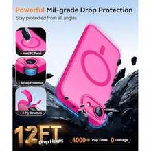 磨砂半透明磁吸手機殼，適用於 iPhone 17E 16E 17 Air 16 15 14 13 12 11 Plus Pro Max，鏡頭保護防震保護套 - 玫紅色 - 查看 3