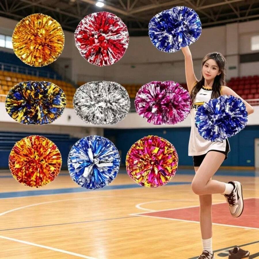 2 buah Pom Pom Pemandu Sorak, Bunga Genggam Upacara Pembukaan Pertandingan Olahraga, Bola Pemandu Sorak Kompetisi Sekolah, Perlengkapan Pemandu Sorak Festival - MultiWarna - View 1