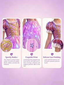 Girls' Princess Dress, Children's Party Dress, Synchronized With Music, Remote Control App, Suitable For Halloween Cosplay, Includes Crown, Magic Wand, Wig, Gloves, Necklace (Batteries Not Included) - Lilac Purple - View 9