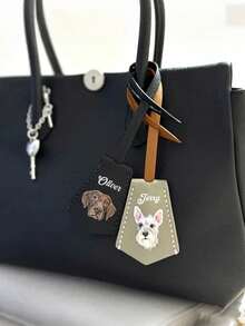 Customized Leather Pet Portrait Keychain Pendant, Personalized Leather Dog Portrait Souvenir, Customized Decoration With Name, Cute Animal Keychain Ornament - Multicolor - View 3