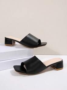 1 Pair Summer New Elegant Women's High Heel Sandals, Cute Color Block Design Open Toe Women's Slippers, Minimalist High Heel Sandals For Women With Thin Heel, Fashion Party Date Evening Dress High Heels, Thin Heel Adds Elegance, Comfortable And Cute, Black High Heel Sandals That Can Be Paired With Various Summer Outfits - Black - View 6