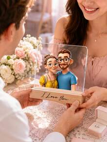 Personalized Cartoon Photo Acrylic Plaque, Customizable With Your Photos And Text, Photos Presented In Cartoon Style, Comes With Solid Wood Base. Suitable For Your Pet Photos, Couple Photos, Family Photos, Best Friend Photos, Anime And Artworks. A Birthday Surprise For Your Loved Ones, Ideal Christmas Gift, Anniversary Gift, Celebrate Your Journey, Holiday Thank You Gift, Souvenir For Special People. - Multicolor - View 4