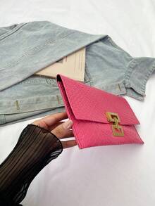 Tas Amplop Motif Buaya Timbul Desain Niche Terbaru untuk Wanita, Tas Tangan Vintage - Hot Pink - View 4