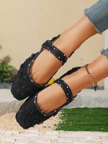 Women's Square Toe Fashion Polka Dot Pumps, Round Dot Style, Suitable For Spring/Autumn Outdoor Wear - Black - View 4
